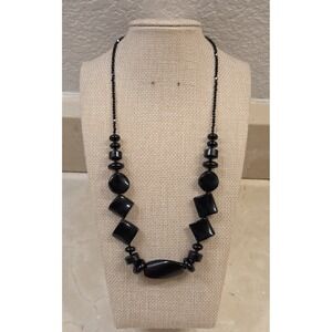 D'Joy Sterling Silver, Black Agate & Thai Black Spinel Necklace 20 Inches